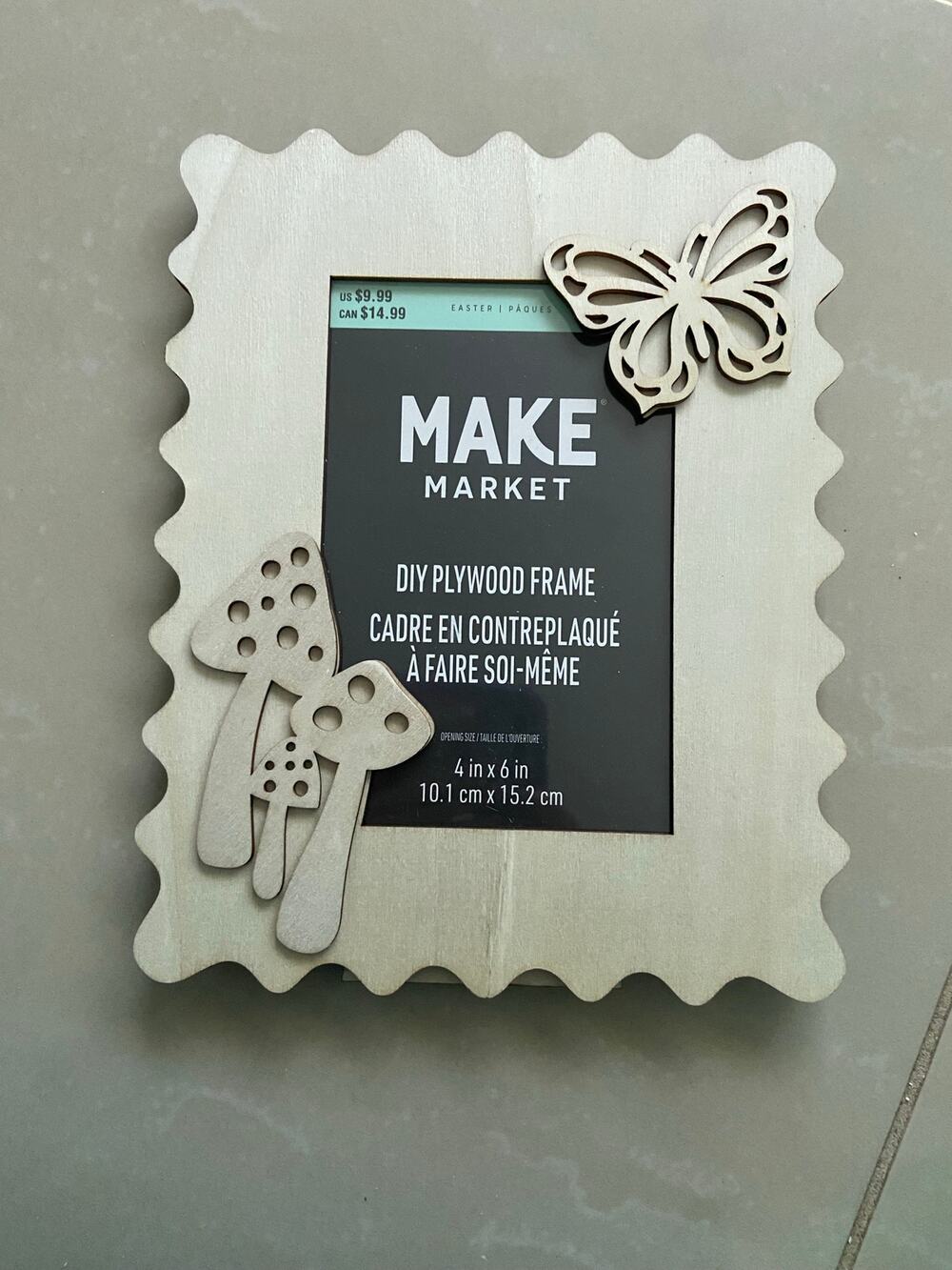 Unpainted Wood Picture Frame Spring Mushroom Design